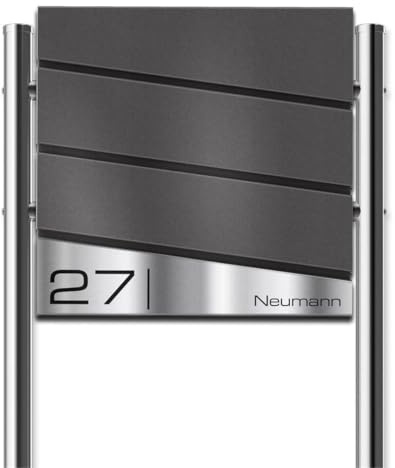 Metzler Standbriefkasten Neumann in Eisenglimmer DB 703 - Design Briefkasten inkl. Ständer & Zeitungsfach - Namensschild aus V2A Edelstahl - Postkasten - Größe: 37 x 37 x 10,5 cm - Höhe 120 cm