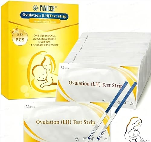 50 Pcs Ovulationstest-Streifen, Fruchtbarkeitstest für Frauen, Ovulation Test Strips, Einfache Anwendung zu Hause, für Empfängnis zu bestimmen, Leicht Abzulesen Ergebnisse(Gelb)
