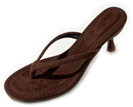 Sandalias Mujer tacón Kitten, Tira T Ancha, Estilo Tong, Mule sin talón | Correa ancha para dedos, tacón bajo estable, zapato deslizable sin espalda, acabado mate suave, look playa verano