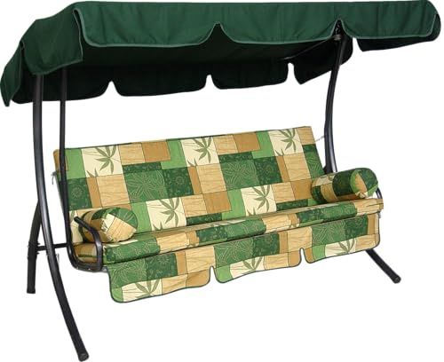 ANGERER Hollywoodschaukel Trend grün-beige Gemustert | Gartenschaukel Made in Germany, Schaukel zum Sitzen, Liegen und Entspannen, inklusive Bett-Funktion, einfache Montage