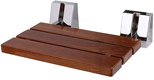 EcoSpa Wall Mounted Folding Teak Shower Seat – Solid Wood Bathroom Bench for Wet Rooms, Walk-In Showers & Mobility Support – Hygienic, Space-Saving Design – Supports Up to 117kg