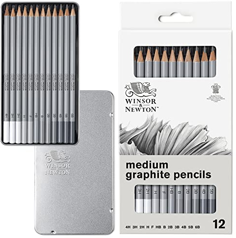 Winsor & Newton 490008 präzisions Bleistifte - Graphic , 12 Skizzierstifte in der Metallbox sortiert, 4H, 3H, 2H, H, F, HB, B, 2B, 3B, 4B, 5B,6B