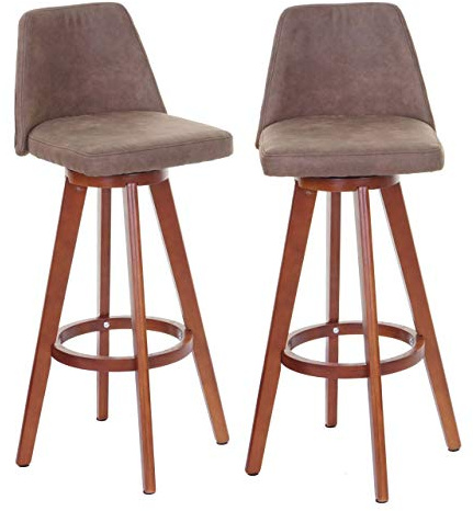 Mendler 2er-Set Barhocker HWC-C43, Barstuhl Tresenhocker, Holz Textil drehbar - Vintage braun, helle Beine