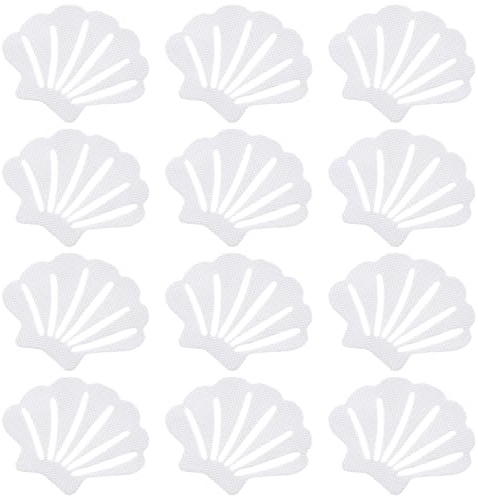TOPBATHY 12PCS Non-Slip Bathtub Stickers: Sea Shell Shaped Safety Shower Treads, Adhesive Appliques Bathroom Floor Decal, White Anti Slip Shower Strips