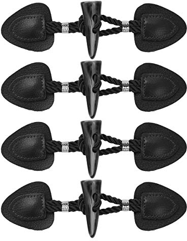 inlzdz 4 Paar PU Leder Knebelknöpfe Dufflecoat Verschluss mit Kordel und Harz knebel für Mantel, Jacke, Kleidung, Dekoration Schwarz B One Size