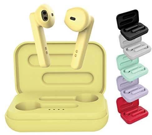 BlueElement Pop Bluetooth Headphones 5.0 TWS - Wireless Headphones 3D Stereo Sound HD 6H Battery Life LED Charging Case, Easy to Connect, Built-in Microphone, Comfortable for iPhone/Android (Yellow)