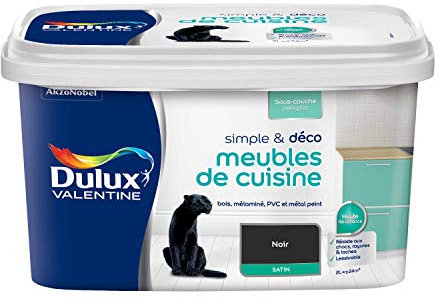 Dulux Valentine Simple & Déco Peinture intérieure de Rénovation - Pour vos meubles de cuisine en bois, mélaminé, PVC, métal peint - Couleur : Noir Satin - 2L - 5330484
