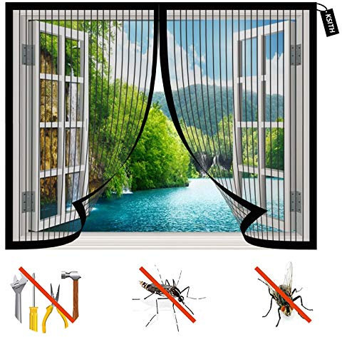 KSITH Zanzariera Magnetica Finestra, Prevenire Zanzare E Insetti Chiusura Automatica Magneti Rete Antizanzare, Facile Montaggio, for Porte/Finestra-Black|| 31x31inch(80x80cm)