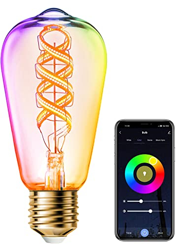 ANTELA Alexa Glühbirnen E27 Smart LED Vintage Edison Lampe 5W, WLAN RGB Dimmbare Birne, APP Steuern Kompatibel mit Google Home, Warmweiß Licht, Kein Hub Benötigt, 1 Stück