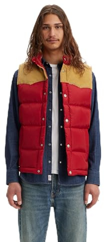 Levi's Western Super Puffer VST jeansväst, rythmisk röd, XL för män, Rhythmisk röd, XL