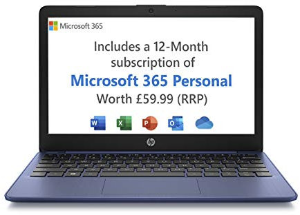 HP Stream Laptop PC 11-ak0029sa - Intel Celeron N4120 Processor - 4 GB RAM - 64 GB eMMC - 11 inch HD 16:9 Display - Windows 11 Home - Royal Blue - Microsoft 365 Personal 12 Months Included
