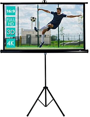 CCLIFE Beamer Leinwand mit Stativ Inklusiv Montagematerial 85/99 / 114 Zoll Projektionsleinwand Rolloleinwand heimkino Mobile
