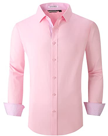 ALEX VANDO Camicie da Uomo, vestibilità Regolare, a Maniche Lunghe, Elasticizzate, da Lavoro, Rosa, L