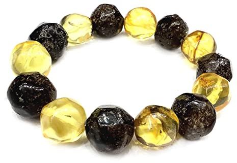 Pulsera de ámbar facetada XL D – 20/21 mm, tallas 19 – 20, pulsera grande de ámbar báltico para hombre y mujer, 19-20, Piedra, Ámbar