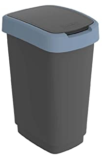 Rotho Twist Swingeimer 10L Mülleimer mit mit Schwing- und Klappdeckel Kunststoff Mülltrennung Abfallbehälter Recycling Abfallsammler BPA-frei (Schwarz/dunkelblau)