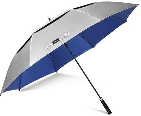 NINEAMX Ombrello Pioggia Grande Da Sole, XXL Ombrello Golf Grande Anti UV Spf 50+, UV Protection Umbrella Grandi Da Pioggia Automatico Antivento Robusto per Uomo Donna (Argento/Blu)