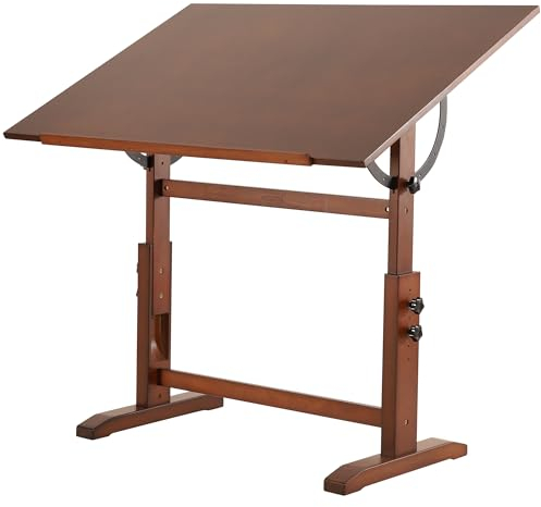 VISWIN 76 x 107 cm Extragroßer Zeichentisch aus Holz, Höhen- und Winkelverstellbar, Künstlertisch aus Massivem Kiefernholz zum Zeichnen, Flach Neigbar, Studio-Kunsthandwerkstisch zum Malen