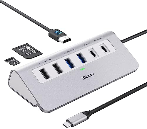 Hub USB C, intpw 9 en 1 Adaptateur USB C vers 4K HDMI, PD 100W, 2 x USB A 2.0, 2 x USB A 3.0, 1 x USB C 3.0, SD/TF pour MacBook Air/Pro iPad Dell/HP
