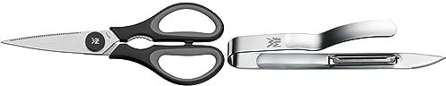WMF Touch Küchenschere 21 cm, Haushaltsschere mit Sägeschliff & Gourmet Spargelschäler 17 cm, Gemüseschäler, Cromargan Edelstahl, Sparschäler, spülmaschinengeeignet