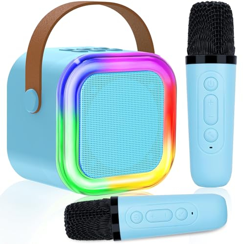 Karaoke 2 Microfonos para Niños, Máquina de Karaoke Infantil Micrófonos Inalámbricos Altavoz Bluetooth Portátil con Efectos de Cambio de Voz y Luces LED, Mejores Juguetes Regalos para Niñas y Niños