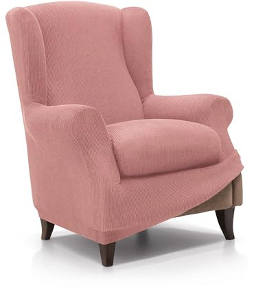 FAVERTI® Funda de Sillón Orejero Elástica de 70 a 100cm | Modelo Reale | Rosa Pastel | Funda Ajustable Sillón Orejero Universal | Protector de Calidad de Tejido Jacquard Tacto algodón
