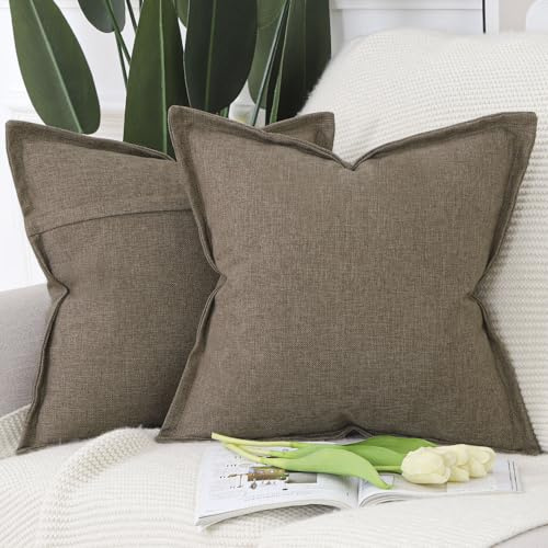 Madizz 2er Set Imitationsleinen Kissenbezügen mit breiter Kante Weiche dekorative Kissenbezüge für Sofa Schlafzimmer Kissenhülle Braun 40x40 cm Quadrat