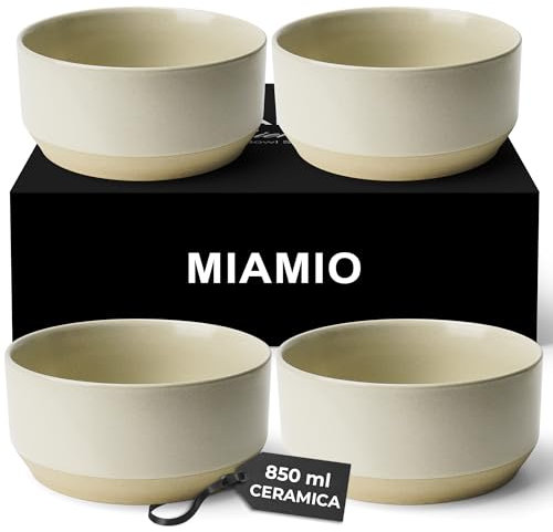 MIAMIO – Juego de 4 Cuencos/Juego de Cuencos de Cerámica (850 ml) para Pasta, Ramen, Cereales, Ensalada – Lavavajillas y Microondas – Colección Sierra (Claro, Tazones (4x))