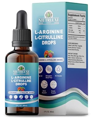 NIUTRLUXE L-Arginine L-Citrulline Drops Liquid, L-Arginine for Men with Boron and Zinc, High Absorption L-Arginine L-Citrulline Supplements, Sublingual Liquid L-Arginine 1000 mg,Vegan, Non GMO, 60ml