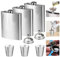 3 Pezzi Fiaschette in Acciaio Inox con 2 Imbuti e 3 Bicchieri da Vino, 8 OZ Fiaschetta a Tenuta Stagna, Set di Fiaschette Portatili, per Liquori, Whisky, per Feste di Arrampicata in Campeggio(Argento)