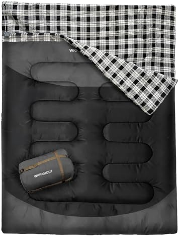 WKFAMOUT Sacco a Pelo Doppio in Flanella di Cotone per Campeggio Sacco a Pelo 3 Stagioni Enorme 220x150cm Separabile in 2 Sacchi a Pelo Singola Portatile Comodo per Zaino in Spalla o Escursionismo