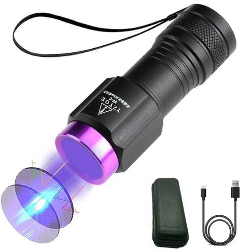 YZYOE Rechargeable 365NM Ultraviolet Black Light Flashlight, Portable Mini Black Light 365UV Flashlight, Food and Vegetable Fungal Detection Lamp,Currency, Insect, Stain, Jade, Mineral Detection Lamp.