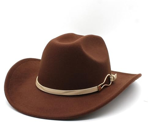Lanshui Tillbehör, vintage ull cowboyhattar västerländsk cowboy topp hattar jazz filt hattar, Brun, 6 7/8/7 1/8