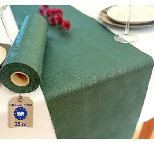 NATUARTE, Chemin de Table de Vert foncé, Rouleau de Tissu Intissé de 25 mètres x 30 cm, Décoration de Table, Tissu Décoration Mariage, Baptêmes, Communions, Anniversaires, Couleur Vert foncé