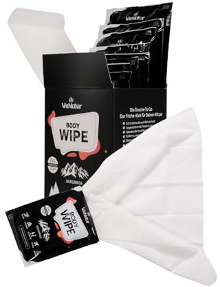 WeNatur Body Wipes – Einmalwaschlappen – ideal für Camping & Sport! Praktisch verpackt, leicht transportierbar & perfekt für unterwegs, wenn Wasser nicht verfügbar ist (24x35 cm, 10 Stück)