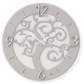 Generico Orologio da parete d.50 cm moderno in legno grigio e bianco con decoro taglio laser albero della vita AB007