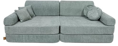 MEOWBABY Kindersofa – Spielsofa für Kinder – Weiche Klappsofa mit Schlaffunktion – Kuschelecke für Kinderzimmer, Boucle, Frische Minze