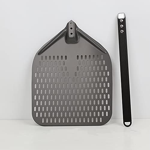 Pelle à pizza rectangulaire professionnelle perforée de qualité supérieure de 35 x 35 cm pour four, plateau en aluminium anodisé dur avec poignée amovible pour pizzas et pain
