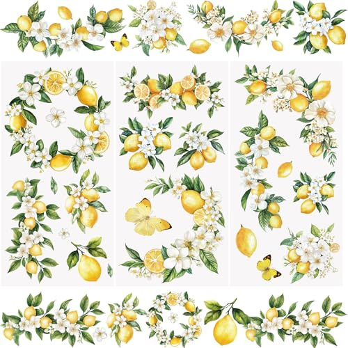 WANDIC 3 Bogen Rub on Sticker Zitronen - Wasserfest Transferaufkleber für Möbel und Glas im Sommer Design - für DIY Kunsthandwerk sowie Dekoration von Fotoalbum Scrapbook und Geschenk,15x30 cm