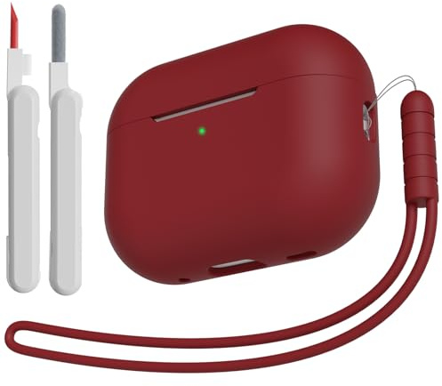 KOKOKA Silikon Hülle Schutzhülle Kompatibel für Airpods Pro 2/1 2023/2022/2019 mit Reinigungsset und Silikonband, Stoßfeste Weiche Schutzhülle Case für Airpods Pro 2nd/1st Generation, Burgundy