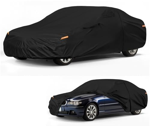 Autoabdeckung Wasserdicht für 1982-2004 BMW 3 Series E30 E36 E46 | Vollgarage Autoplane Auto Abdeckplane Winter Sommer Allwetter Outdoor Abdeckung mit Reißverschluss Tür, Windschutzbänder