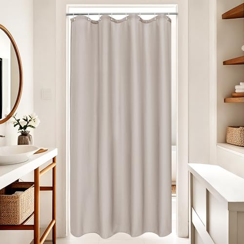 EurCross Duschvorhang 120 x 200 Schmaler Wasserdicht Duschvorhänge, Sandfarben Kleiner Textil Stoff Anti Schimmel Waschbar Badevorhang mit 8 Ringen