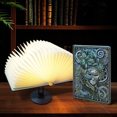 QXMGCBOK Sprachgesteuerte Buchlampe mit 3D-Relief-Abdeckung, 10W 360 ° drehendes Leselicht, 3 Farbmodi & benutzerdefinierter Name, Bettlampe mit Ständer