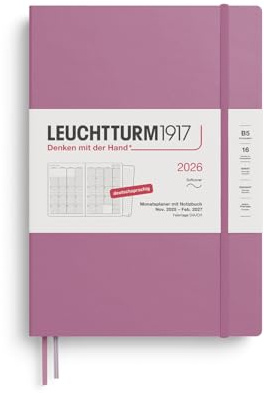 LEUCHTTURM1917 372604 Monatsplaner & Notizbuch Composition (B5) 2026, 16 Monate (01 November 2025-28. Februar 2027), Softcover, Dusty Rose, Deutsch