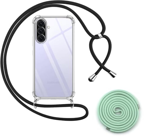 SITAFU Cover with Lanyard for Samsung Galaxy A36 5G, Transparent Case with Necklace Shoulder Strap Strap Neck Soft TPU Silicone Shockproof Shockproof Case, Mobile Phone Lanyard*2, Black/Green
