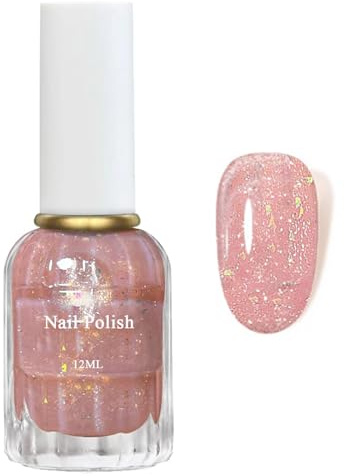 Rosa Glitter Wasserbasierte Schnelltrocknender Einfarbiger Nagellack - Glitzer Nail Polish Quick Dry & langanhaltend - Shimmer Regular Nagellack für Frauen Mädchen (Rosa, 12ML)
