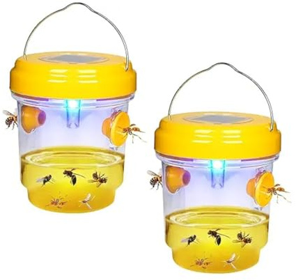 Piège Guêpes et Frelons Extérieur avec Lumière LED – Piège à Frelon Asiatique Exterieur Réutilisable à Double Entrée, pour Jardin, Balcon, Extérieur, sans Produits Chimiques(2 avec lumières)