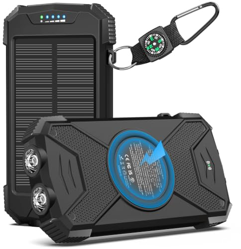 BLAVOR Solar Powerbank Solarladegerät 10000mAh, PD 20W Schnelles Laden tragbare USB C Powerbank mit Solarpanel, kabelloses Schnellladen, Camping Akku, Solar Ladegeräte für Handy mit Taschenlampe