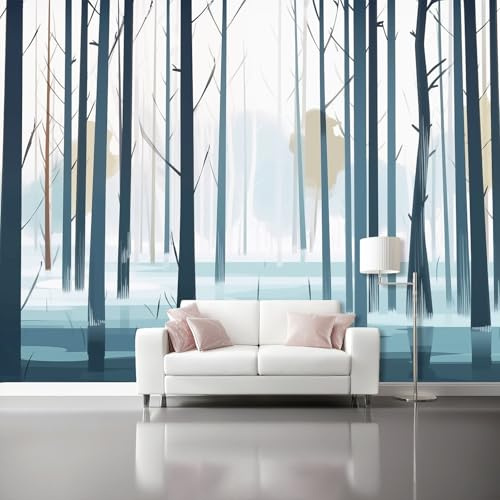 Papel Pintado Bosque Minimalistaazul Árboles Aguas Poco Profundas 3D Panorámico No Tejido – Fotomurales Decorativos Para Salón Dormitorio Y Oficina – Diseño Moderno Pared Del Hogar