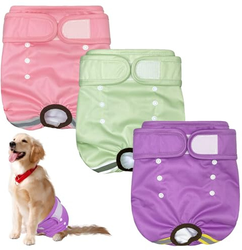 Dog Nappies Female, 3 Pack Reusable Dogs Period Pants Dog Diapers For Season Washable Dog Heat Pants Hygiene Pant Incontinence Pant For Female Dogs Puppy (M)