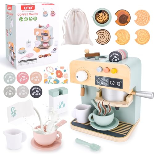 Machine à Café en Bois pour Enfants,Accessoire Cuisine Enfant,Accessoire Jeux de Cuisine Service à Café,Jouets Educatifs Jeux de Rôle Montessori,Jouets de Cuisine pour Enfants à Partir de 3 Ans